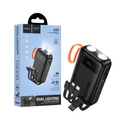Power Bank Hoco J151 Spirit com 4-em-1 2USB+Cabo Type-C+Lightning 10000mAh Preto